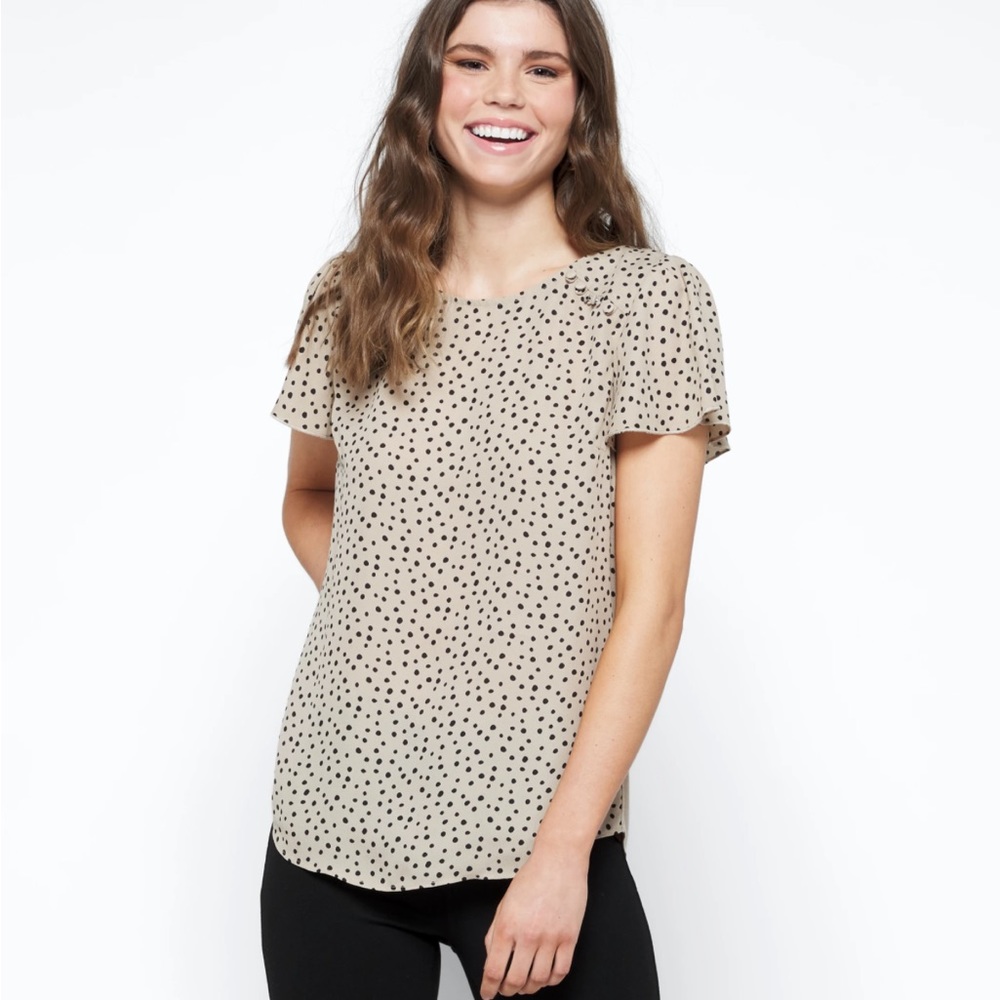 Dondria Mixed Material Flutter Sleeve Blouse